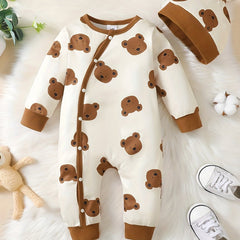 2pcs Baby Boys Set Bear Allover Print Bodysuit Hat