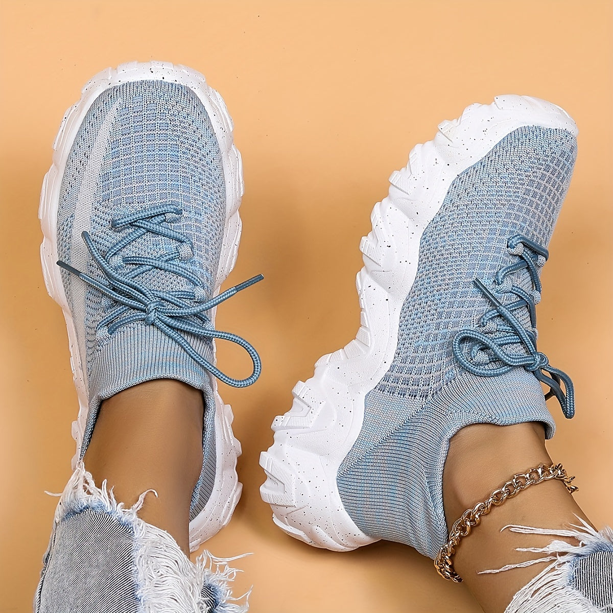 Women's Mesh Chunky Sneakers Lace Up Running Shoes Comfortable Sock Sneakers