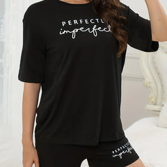 Letter Print Pajama Set Short Sleeve Tee Top & Shorts