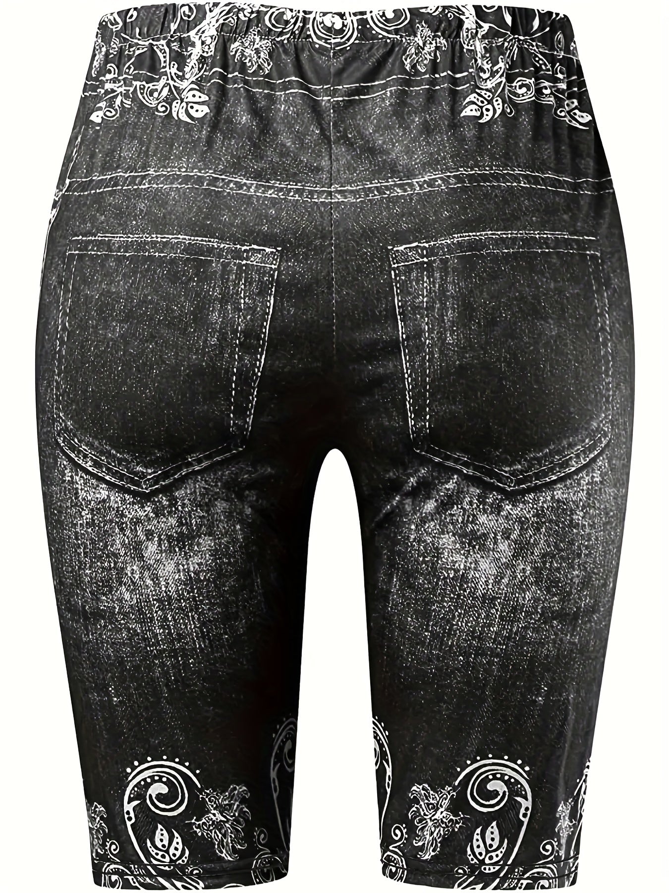 Skull & Flower Print High Waist Denim Shorts