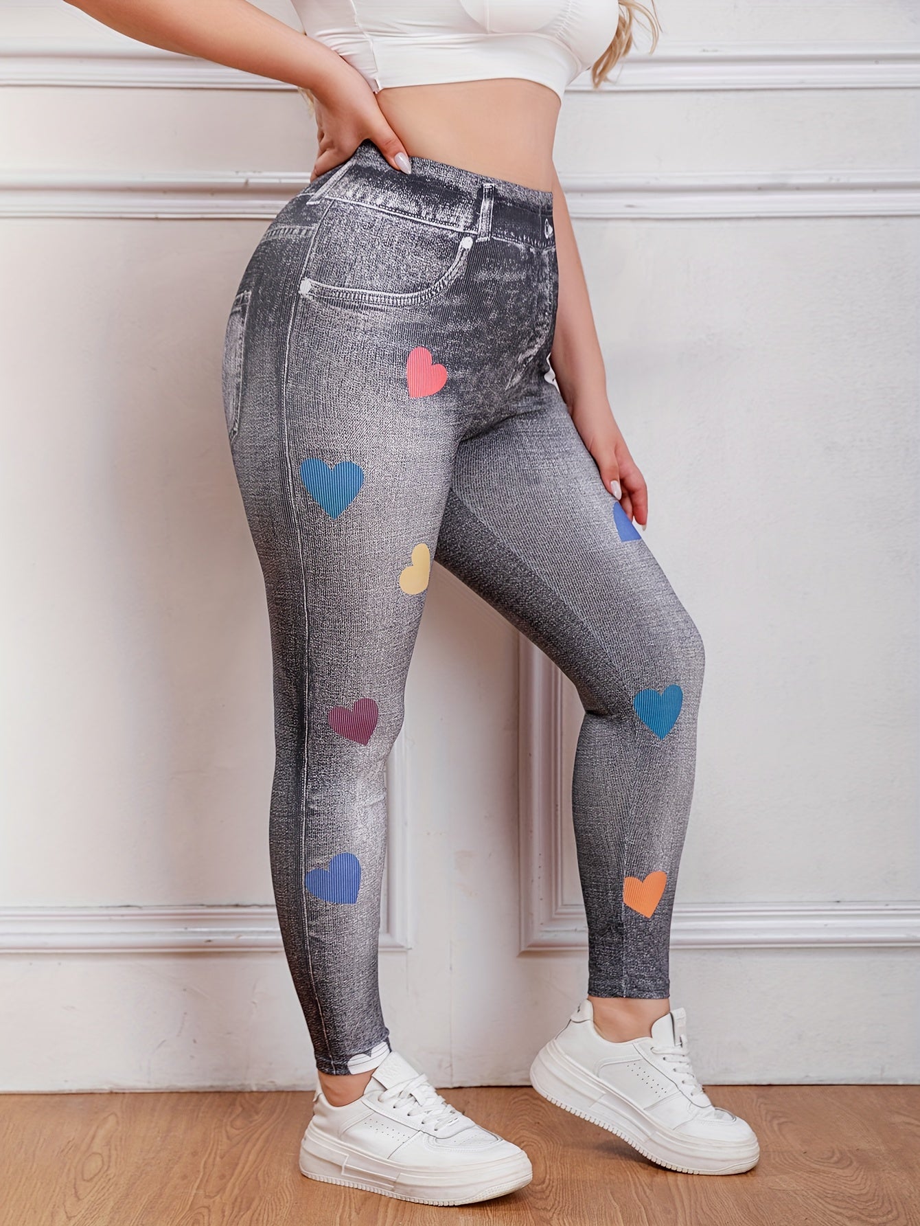 Heart Denim High Rise Leggings