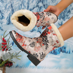 Floral Pattern Snow Boots Women's Mid Length Warm Footwear