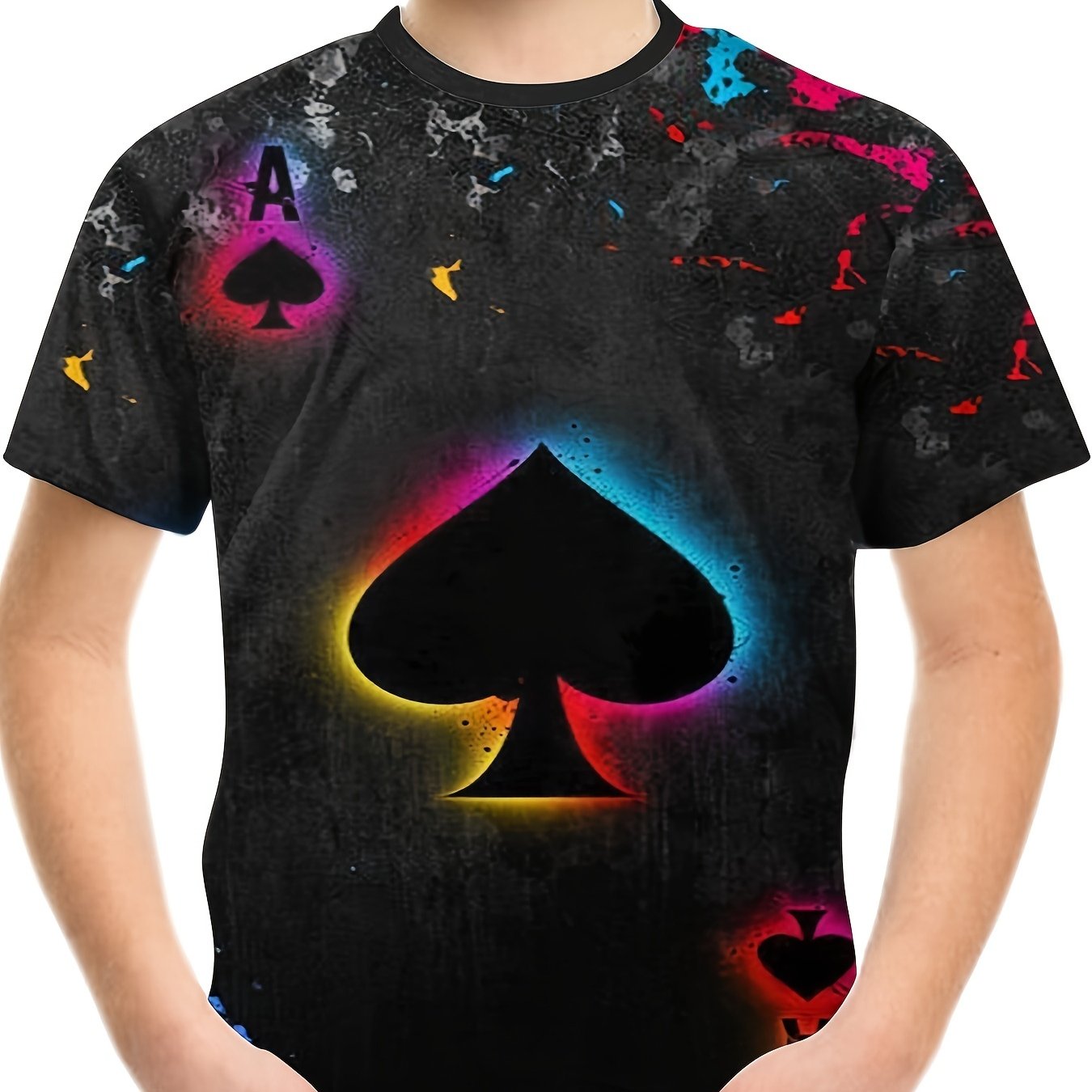 Ace Spade Print Boys T-shirt Lightweight Short Sleeve Top Summer Kids Outfit