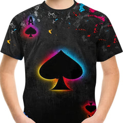 Ace Spade Print Boys T-shirt Lightweight Short Sleeve Top Summer Kids Outfit