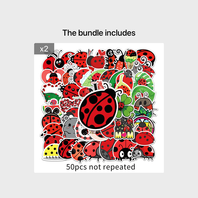 50pcs Ladybug Cartoon Waterproof Doodle Stickers