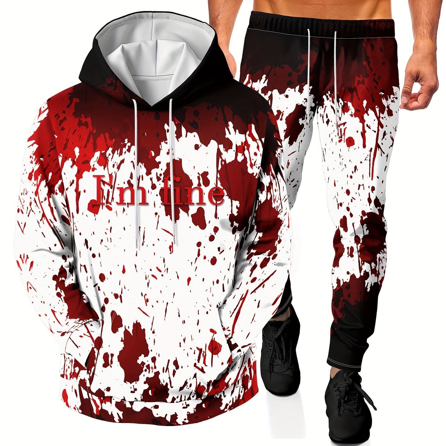 Men's 3D Print Hoodie & Joggers Set for Sports