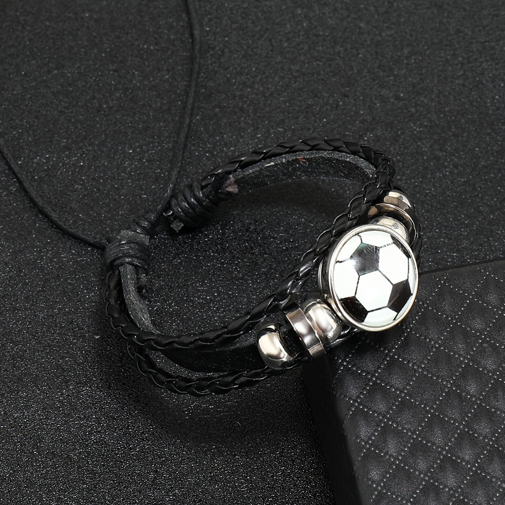 Sporty Style Handwoven Bracelet Basketball Football Beads Charm Woven Rope