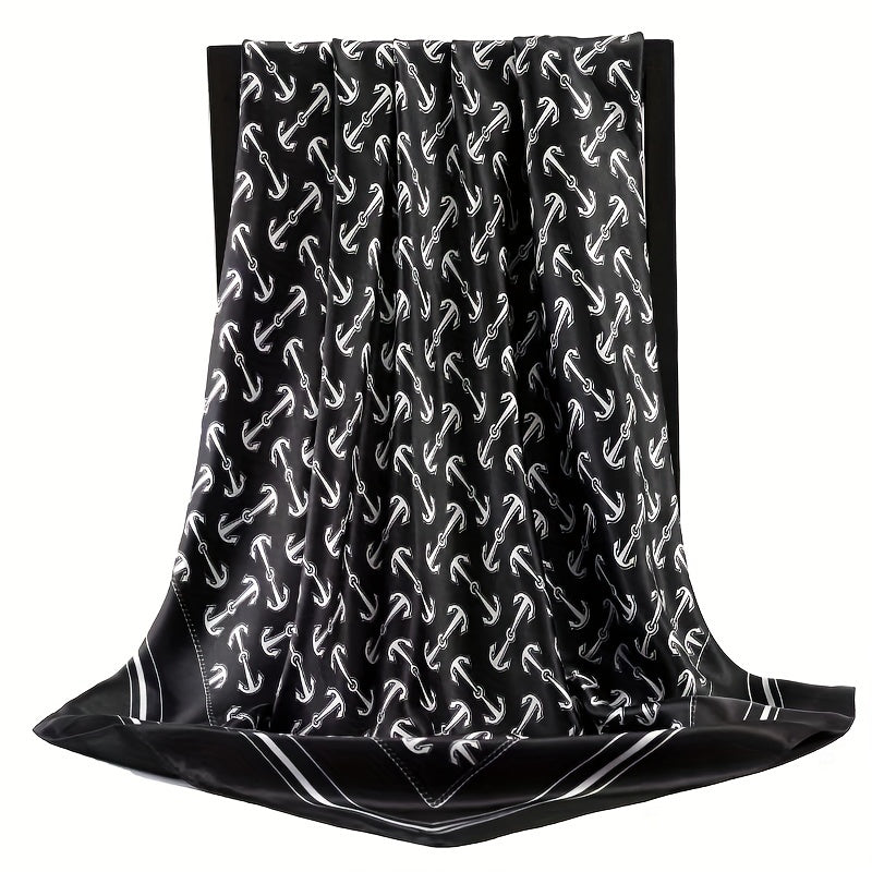 Anchor Full Print Bandana Square Scarf Silk Head Wraps Turban For Women