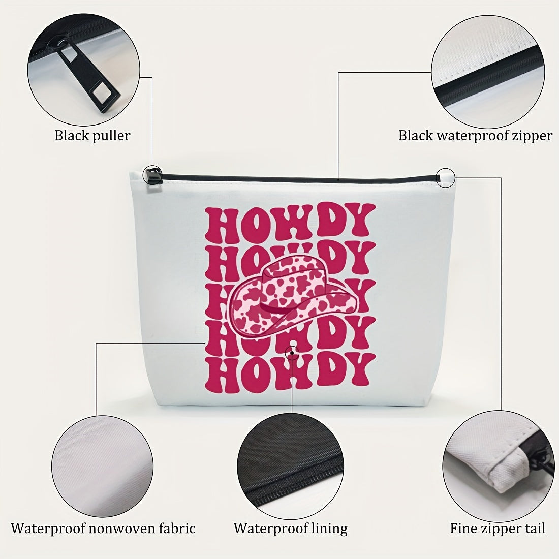 Hot Pink Vintage Western Cow Print Cowboy Hat Cosmetic Bag