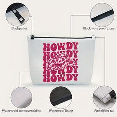 Hot Pink Vintage Western Cow Print Cowboy Hat Cosmetic Bag