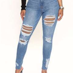 Ripped Stretchy Skinny Fit Jeans High Waist Denim Jeans