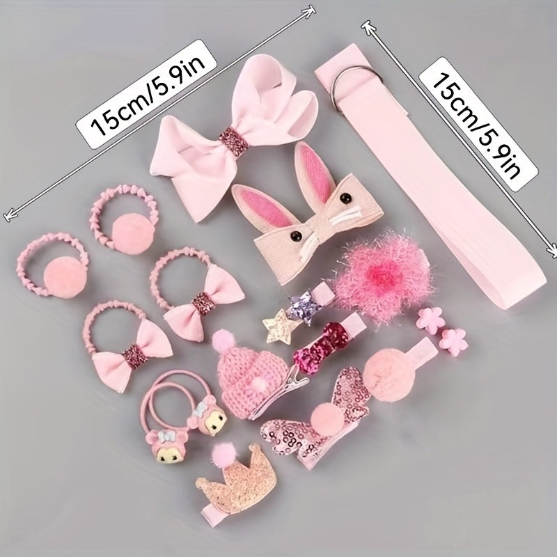 18pcs Girls Sweet Bow Bunny Crown Hair Clips Kids Accessories