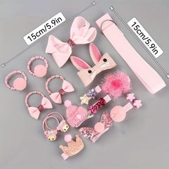18pcs Girls Sweet Bow Bunny Crown Hair Clips Kids Accessories