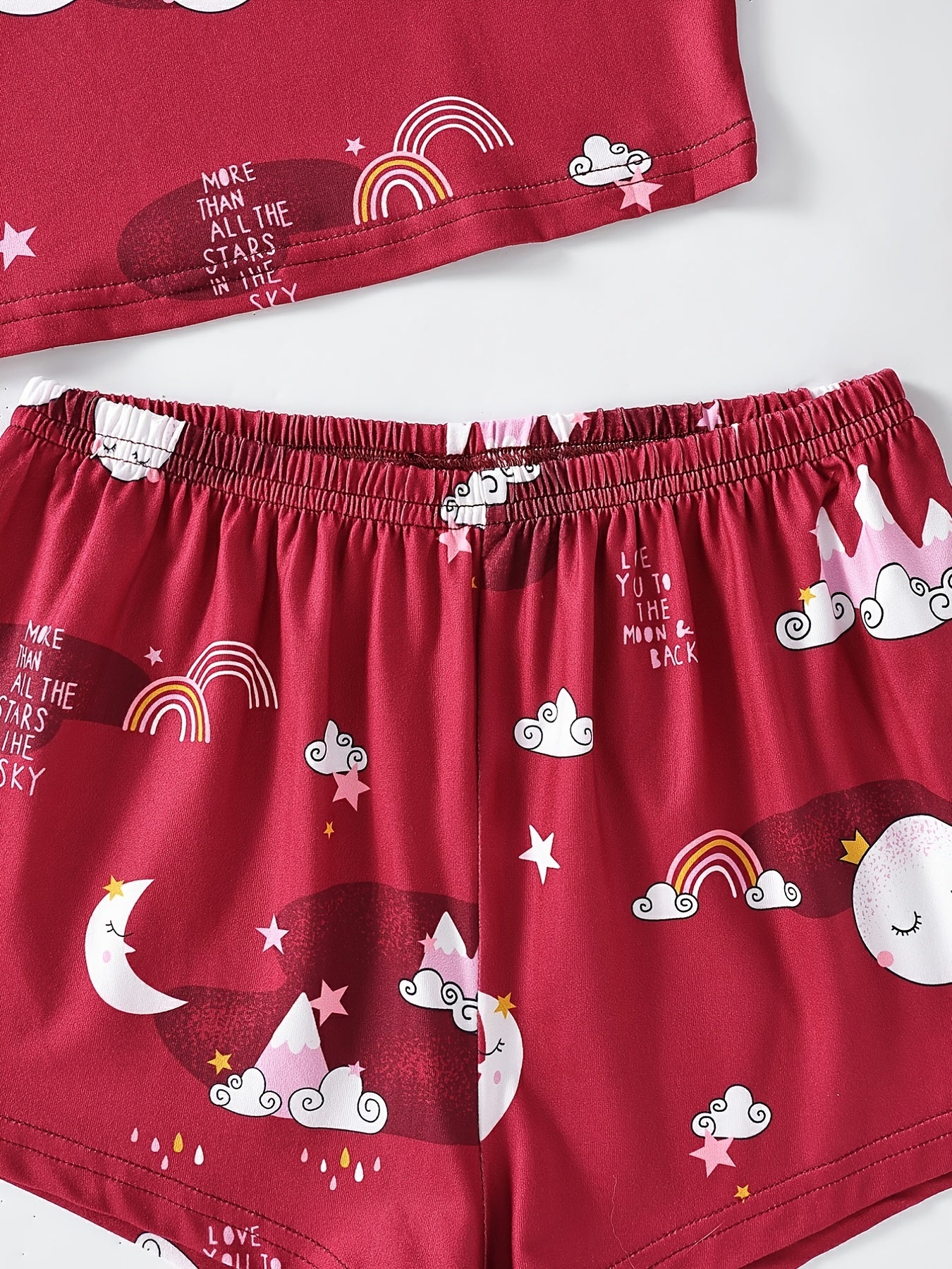 Girls Rainbow Moon Pajamas Set with Cami Top & Shorts