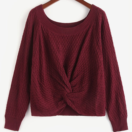 Twist Front Round Neck Long Sleeve Sweater