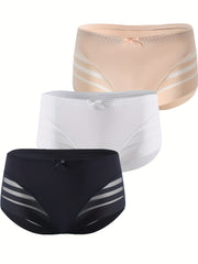 3 Pack Plus Size Sexy Panties Set Women's Plus Leopard Print Contrast Mesh