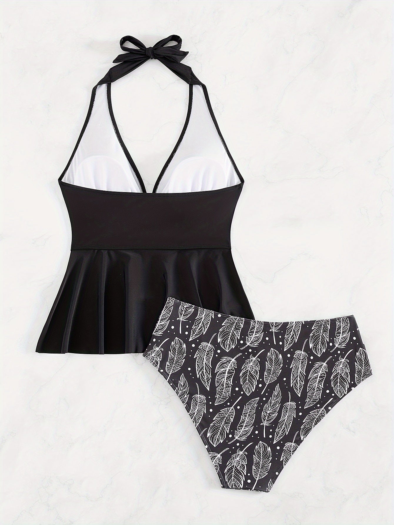 Halter Neck Tankini Set Peplum Cami Top & Panty Swimsuit