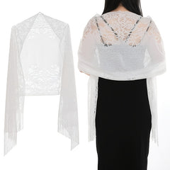 Floral Lace Scarf for Wedding Party Lightweight Shawl Wrap with Fringe