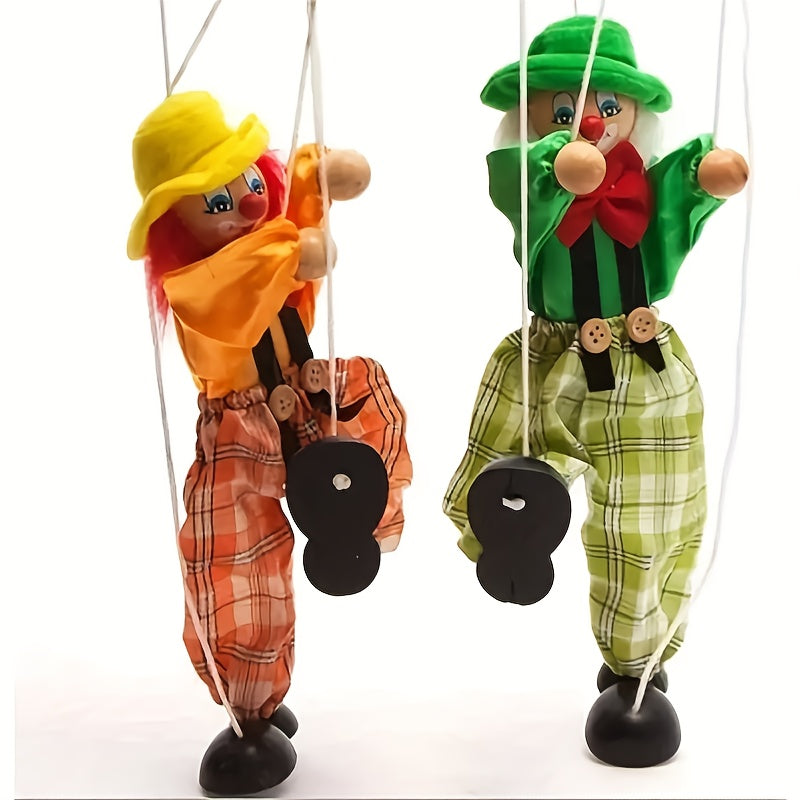 Vintage Wooden Clown Puppet Toy