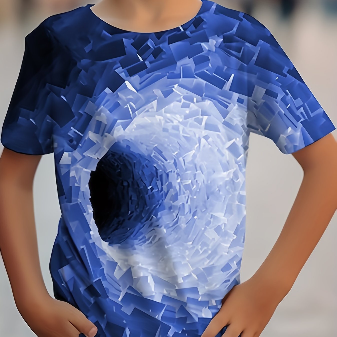Boys 3D Cube Graphic Tee for Summer Outdoor Activities