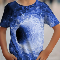 Boys 3D Cube Graphic Tee for Summer Outdoor Activities