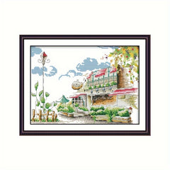 DIY Cross Stitch Kit Coffee House Flower Pattern Material