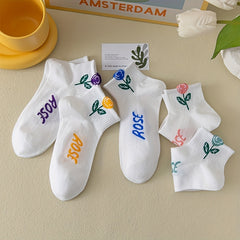 5 Pairs Floral & Letter Print Short Socks Women's Stockings