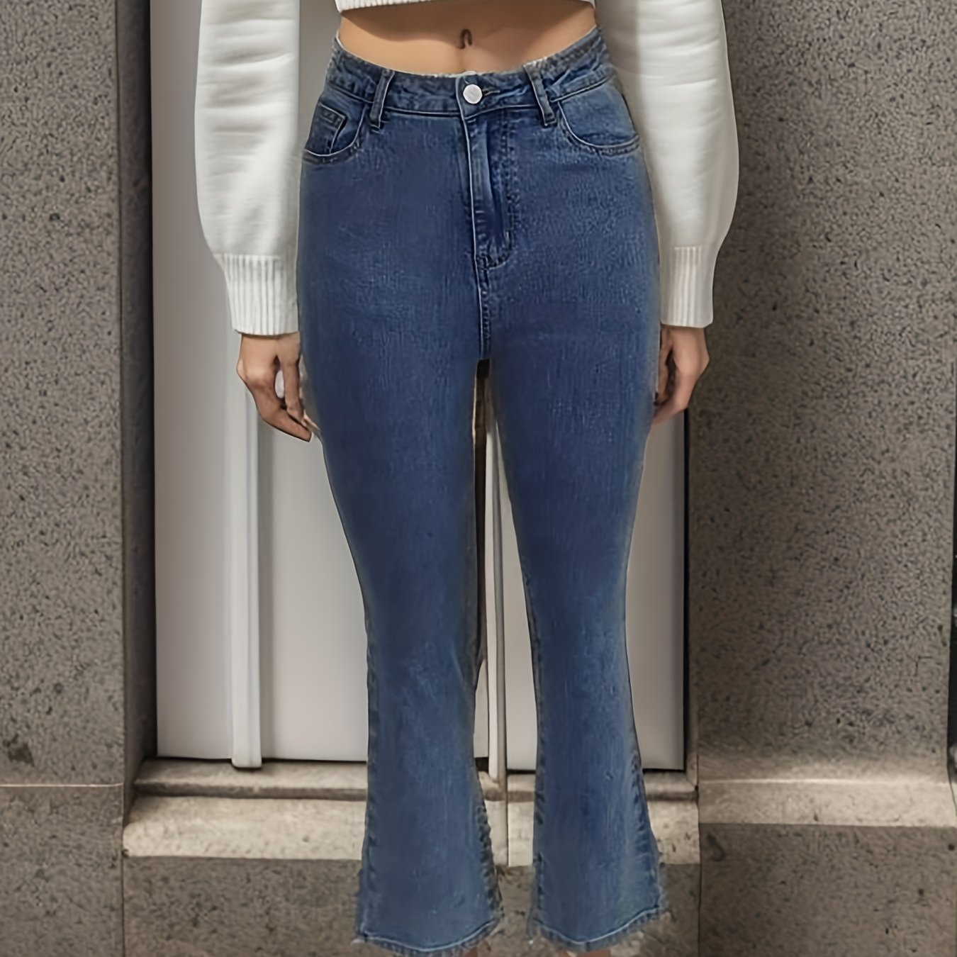 Vintage Flare Leg Jeans Street Slash Pockets Girls Denim Pants