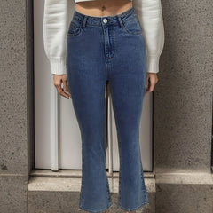 Vintage Flare Leg Jeans Street Slash Pockets Girls Denim Pants