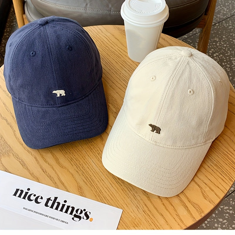 Polar Bear Embroidered Washed Cloth Baseball Cap Unisex Sunshade Denim Hat