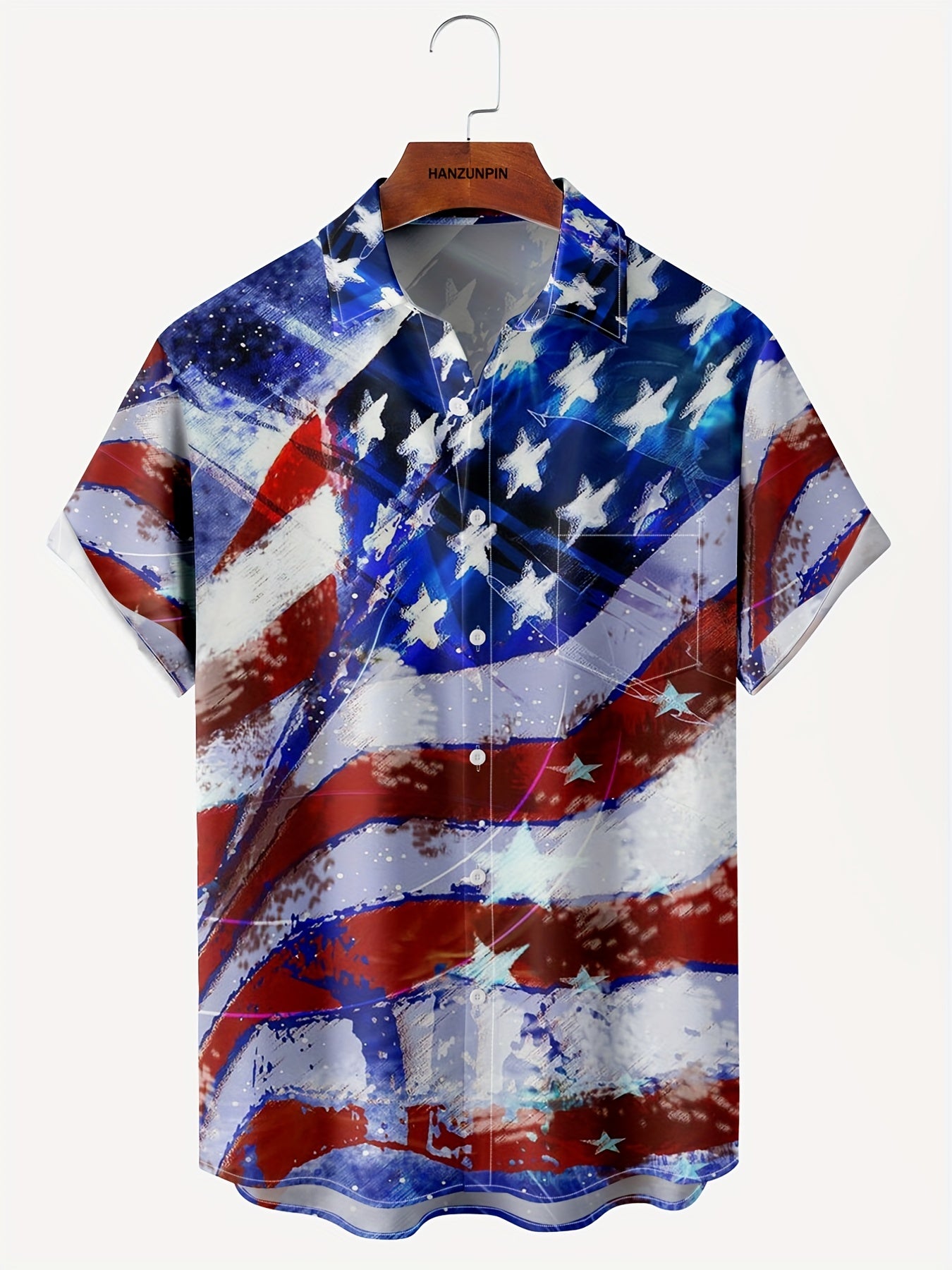 American Flag Print Men's Short Sleeve Shirt for Summer Vacation Resort