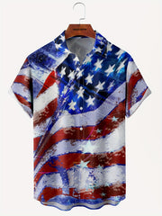 American Flag Print Men's Short Sleeve Shirt for Summer Vacation Resort