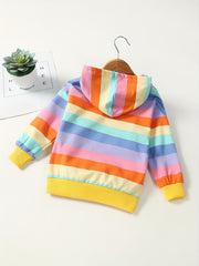 Girls Rainbow Stripes Hoodie Sweatshirt Long Sleeve Hooded Pullovers