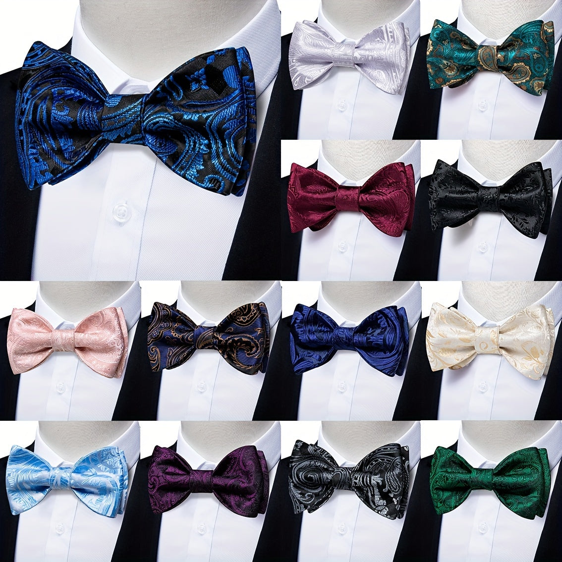 Men's Silk Paisley Bow Tie Set for Wedding Formal Event