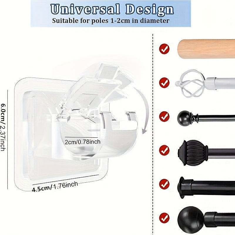8pcs No Drill Curtain Rod Brackets Self Adhesive Rod Hangers