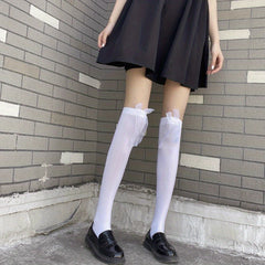 Bow Thigh High Stockings Lace Over The Knee Socks Women's Hosiery