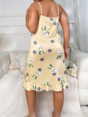 Bunny Print Ruffle Trim Sleep Dress