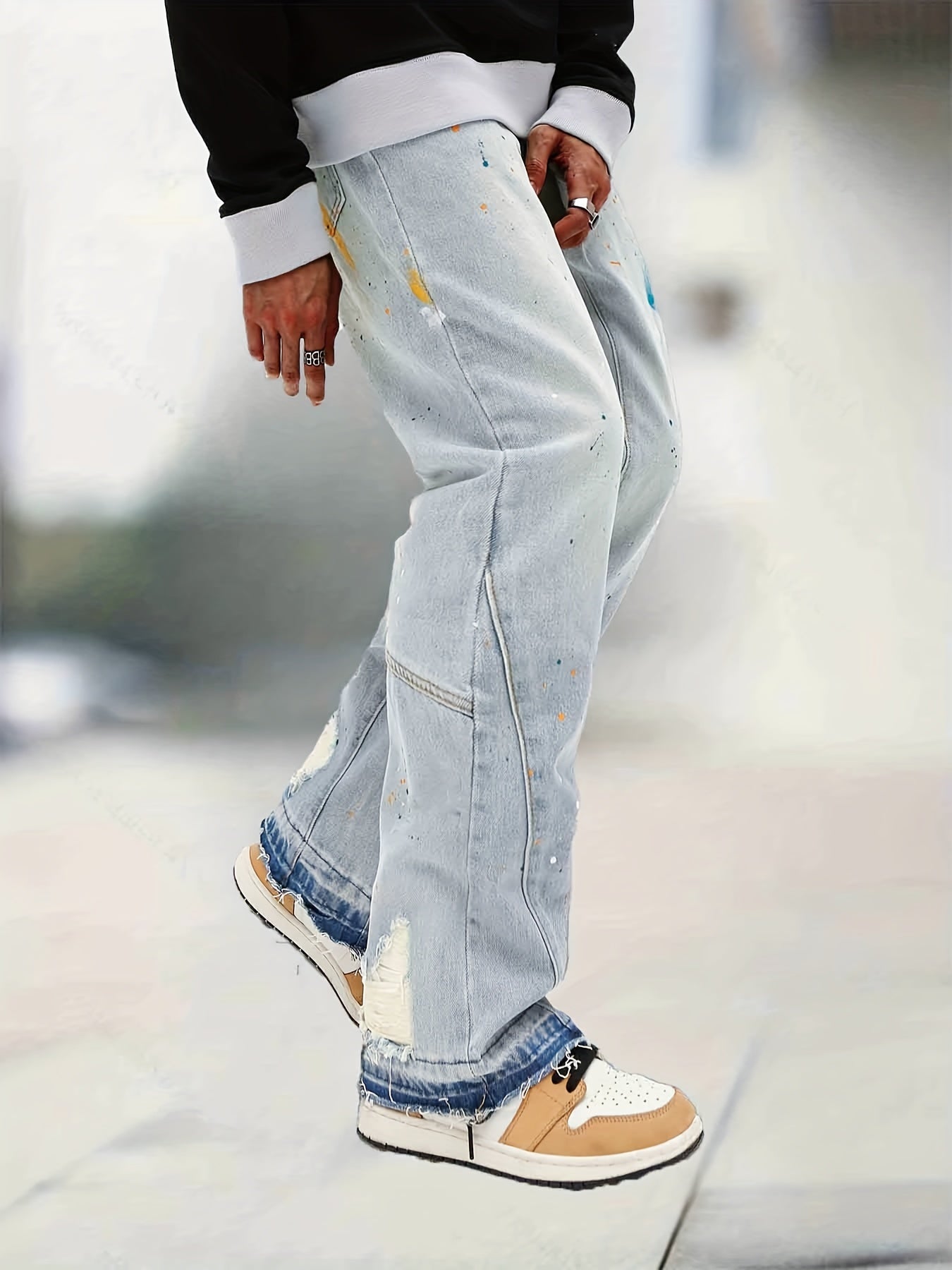 Men's Splatter Print Loose Fit Jeans