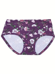 4 Pack Plus Size Panties Set Women's Plus Floral Print High Stretch Briefs