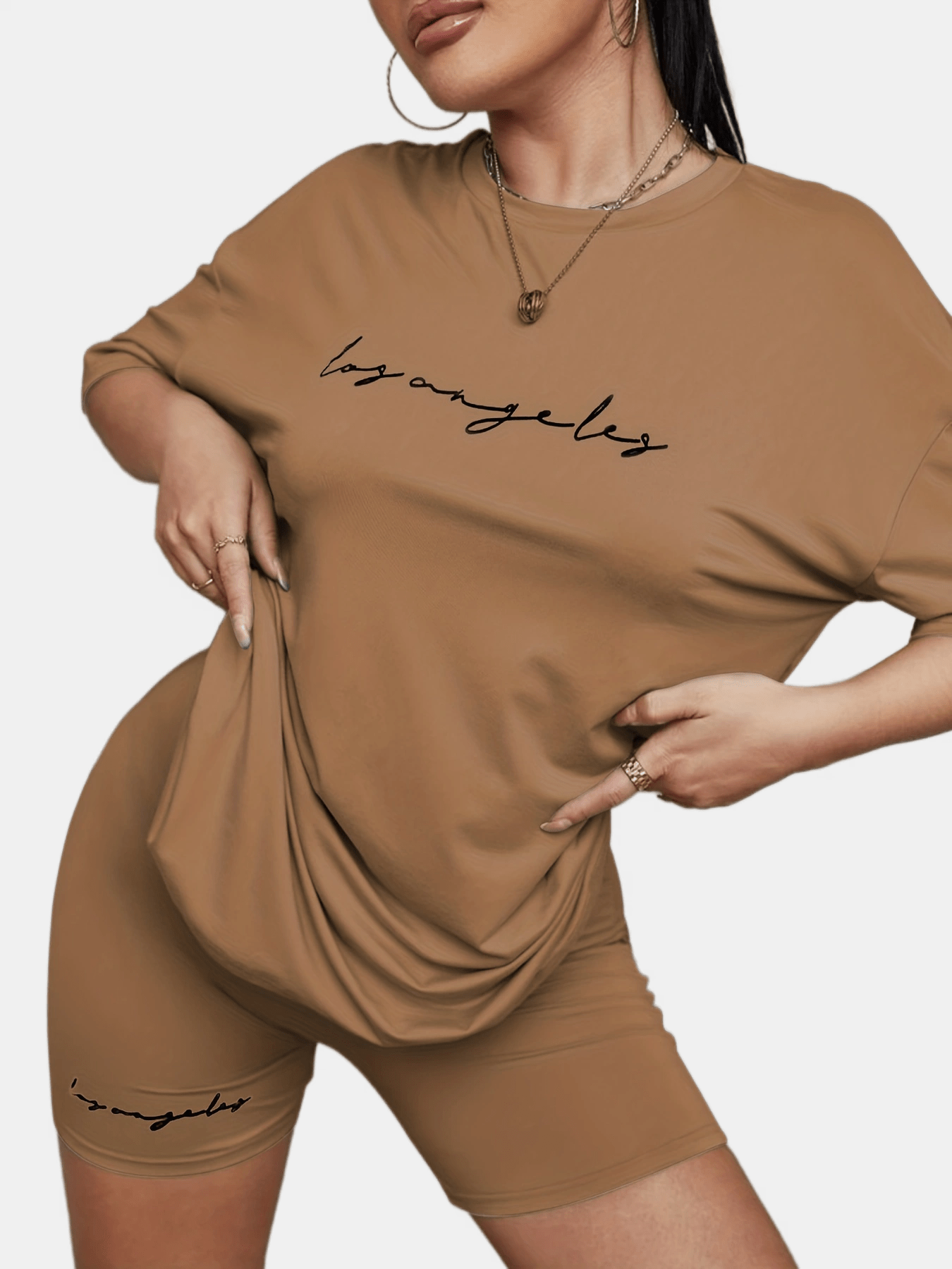 Casual Letter Print Two piece Set T shirt & Shorts Outfits Women's Clothing