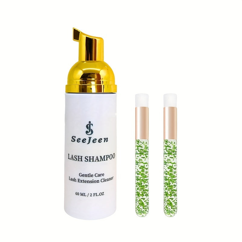Lash Shampoo 60ml & 2 Brushes Eyelash Cleanser for Extensions & Lashes