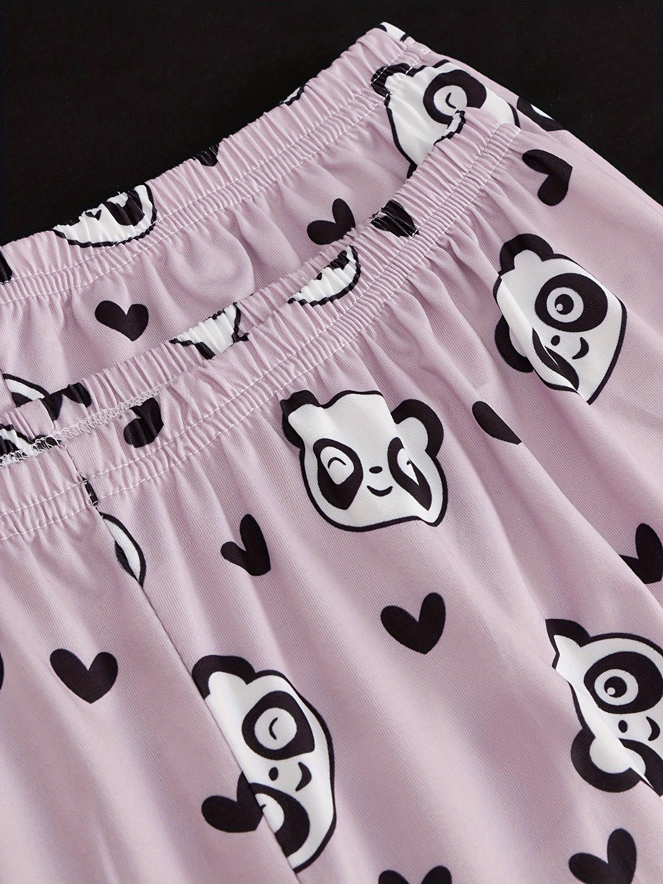 Cartoon Panda Print Pajama Set Short Sleeve Crew Neck Top & Shorts
