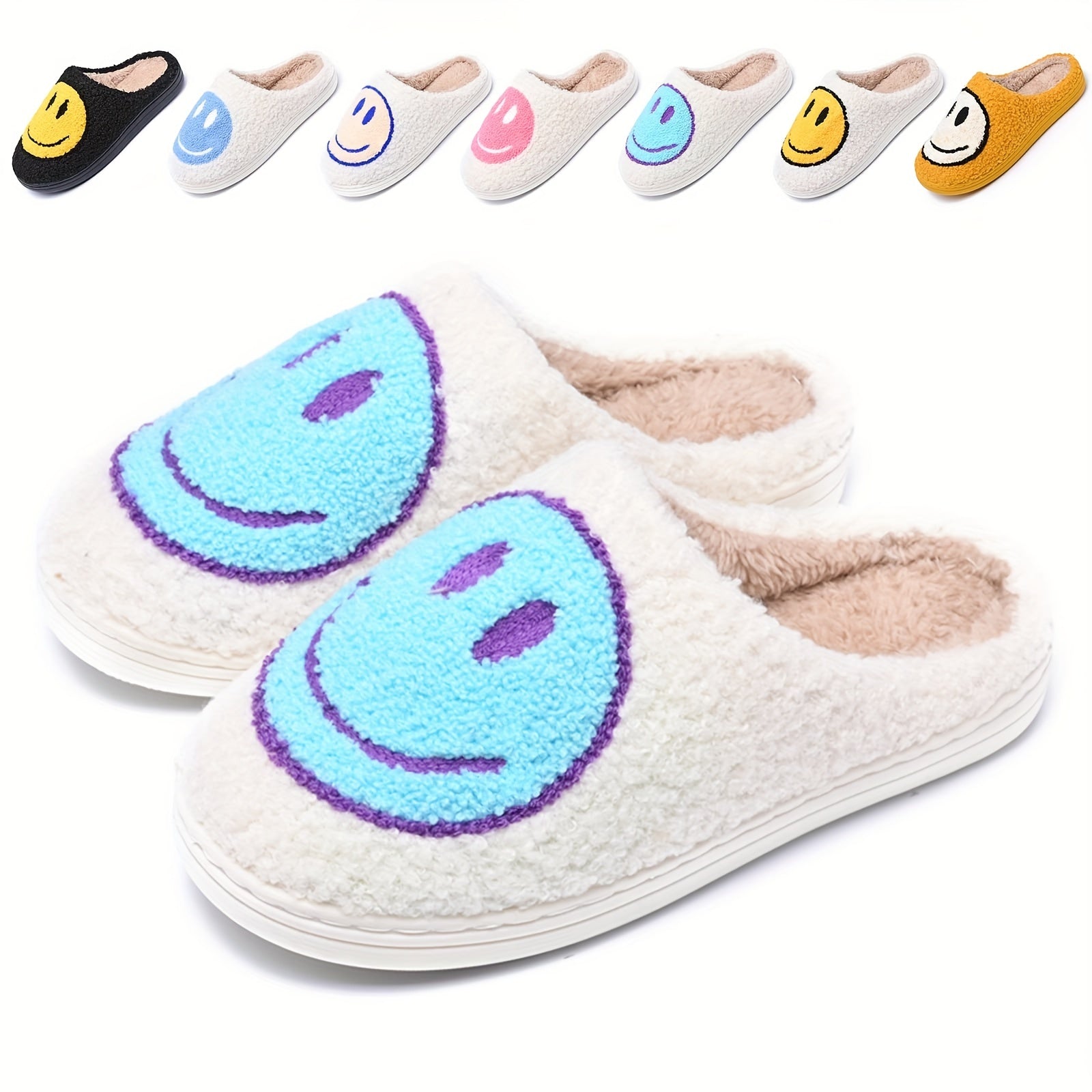 Women's Smile Face Plush Slippers Warm & Cozy Fuzzy Shoes