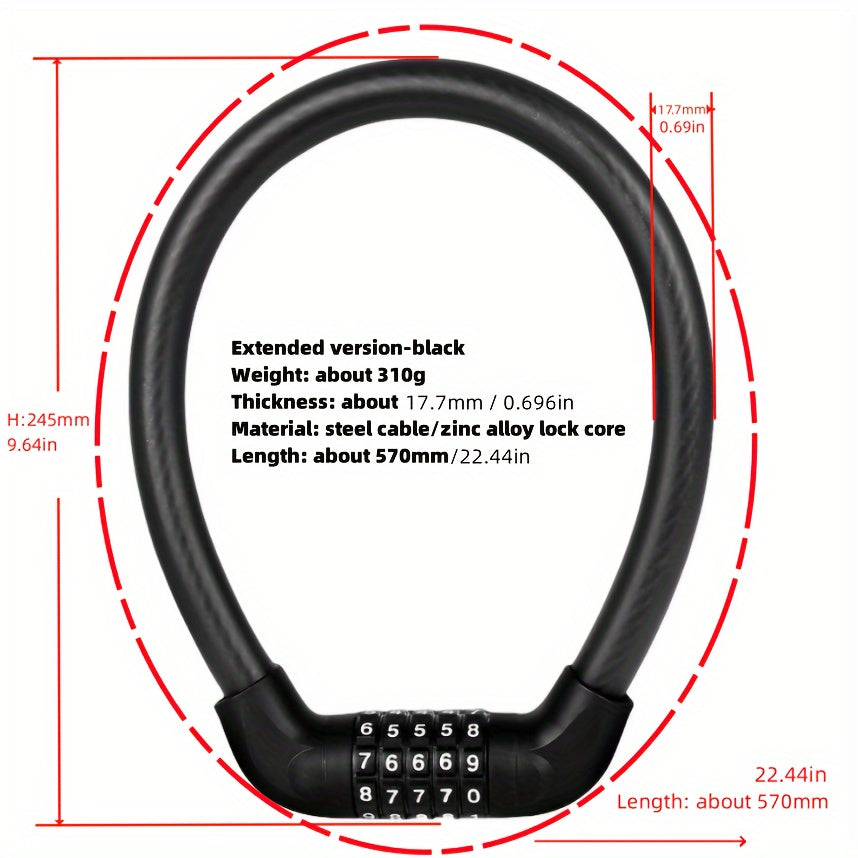 Heavy Duty 5 Digit Combination Cable Bike Lock Waterproof Motorbike Lock