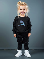Girls 2pc Deer Pattern Crew Neck Sweatshirt Set