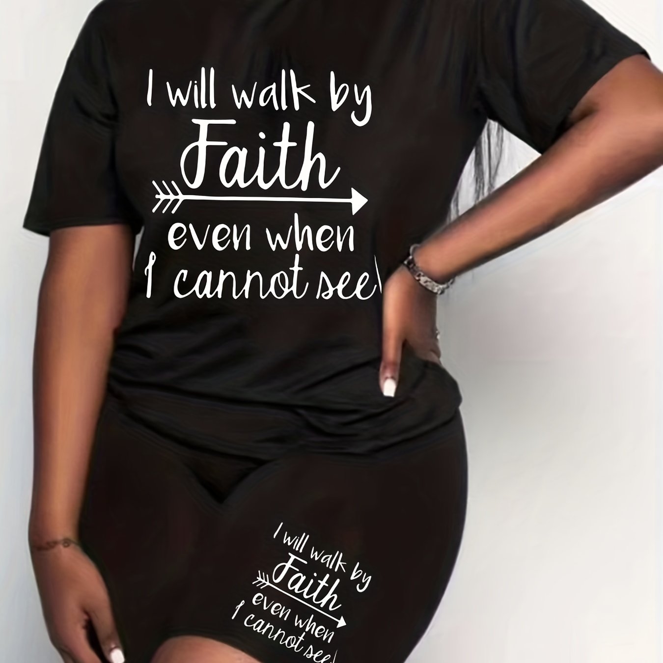 Slogan Print Top & Shorts Set