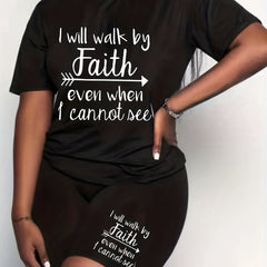 Slogan Print Top & Shorts Set