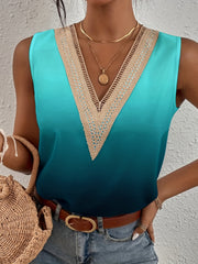 Lace Trim Tank Top Gradient Sleeveless Summer Top