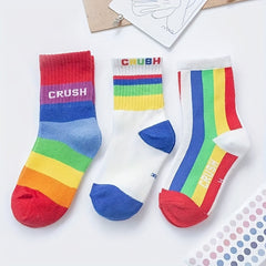 Colorful Rainbow Crew Socks for Kids