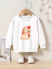 Gnome Print Girls Casual Sweatshirt Fall Winter Tops Kids Clothing